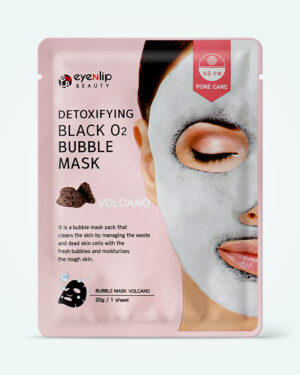 Eyenlip - Mască de țesătură cu oxigen și cenușă vulcanică Eyenlip Detoxifying Black O2 Bubble Mask Volcano 20g