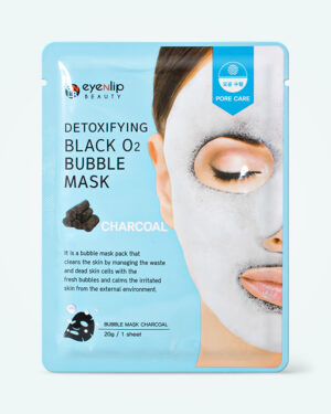 Eyenlip - Mască de țesătură cu oxigen și cărbune Eyenlip Detoxifying Black O2 Bubble Mask Charcoal 20g