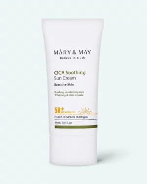 MARY & MAY - Cremă de protecție solară vegană cu filtre chimice de nouă generație MARY & MAY CICA Soothing Sun Cream SPF50+ PA++++ 50ml