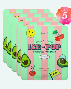 Petitfee & Koelf - Mască de hidrogel regenerantă cu vișină și avocado Koelf Ice-Pop Hydrogel Face Mask Cherry & Avocado 5pcs