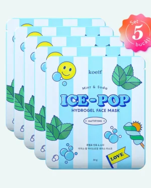Petitfee & Koelf - Mască de hidrogel matifiantă cu mentă și sodă Koelf Mint & Soda Ice Pop Hydrogel Face Mask 5pcs